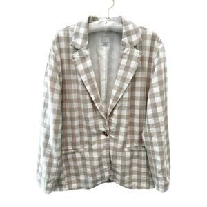 A NEW DAY | Beige Gingham Neutral Linen Blend Blazer Jacket | Medium
